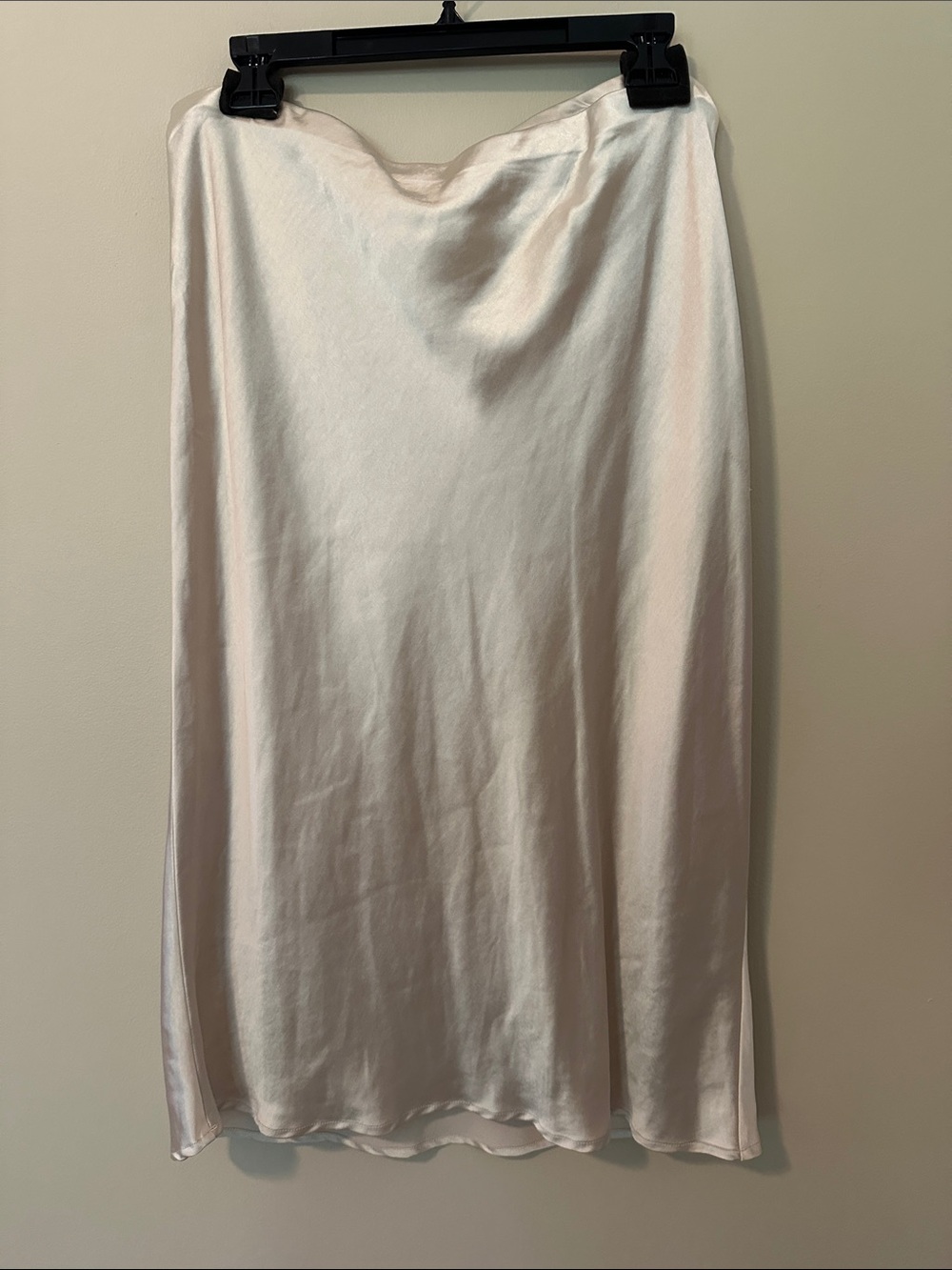 Skies Are Blue Satin Slip Midi Skirt in Blush Pearl